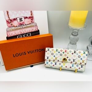 Louis Vuitton White Murakami Sarah Portefeuille Wallet with COA